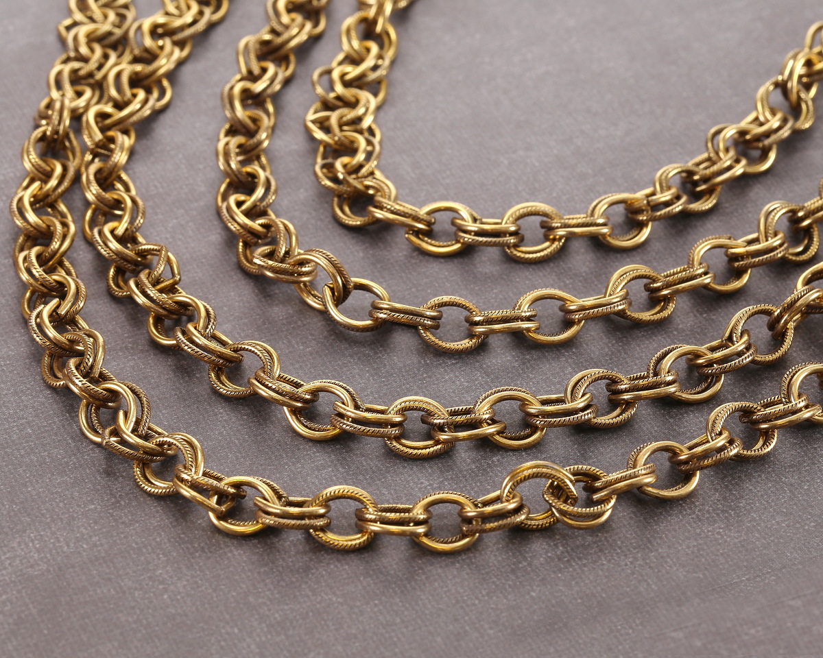Antique Gold Finish Etched Large Double Cable Chain