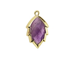 Amethyst Faceted Puff Leaf Focal w/ Gold Finish 14x22mm
