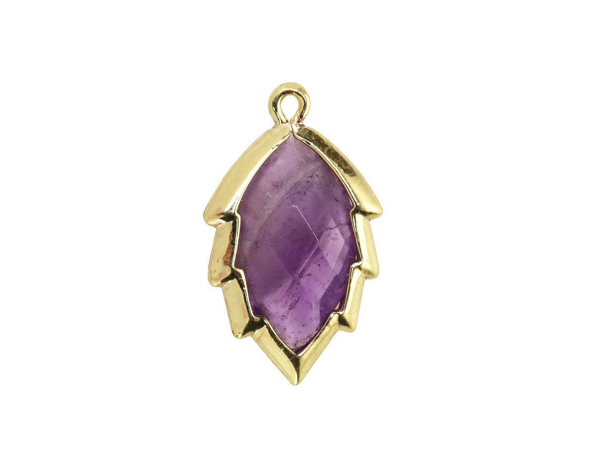 Amethyst Faceted Puff Leaf Focal w/ Gold Finish 14x22mm