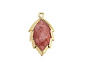 Strawberry Quartz Faceted Puff Leaf Focal w/ Gold Finish 14x22mm