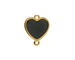 24K Gold (Plated) Transparent Jet Resin Heart Focal Link 16x18mm