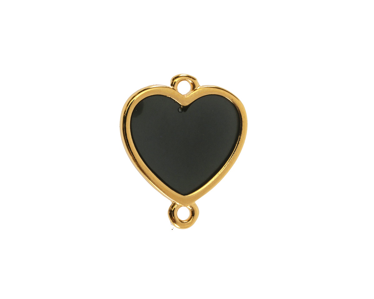 24K Gold (Plated) Transparent Jet Resin Heart Focal Link 16x18mm