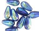 Czech Glass Matte Sapphire AB w/ Purple Faceted Teardrop 15x8mm