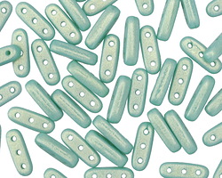 CzechMates Glass Sueded Gold Turquoise 3-Hole Beam 3x10mm