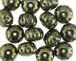 Czech Glass Metallic Moss Green Cruller 8x11mm
