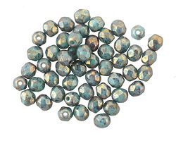 Czech Glass Turquoise w/ Bronze Luster Fire Polished Round 4mm