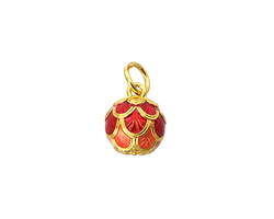 Cloisonné Red & Pink Coral w/ Gold Finish Lotus Bud Drop 10x12mm