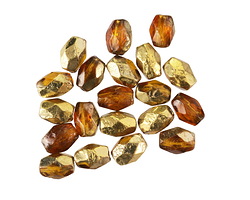Czech Glass Textured Dark Topaz w/ Gold Fire Polished Rice 7x5mm