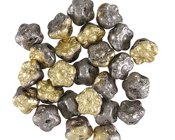 Czech Glass Textured Antique Silver & Gold Flower Button 7mm