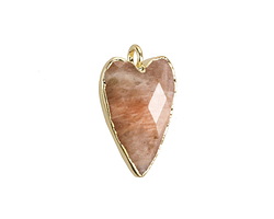 Peach Moonstone Faceted Heart Pendant w/ Gold Finish 13x20mm