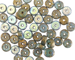 Czech Glass Textured Aquamarine AB w/ Gold Wash Heishi 3x6mm