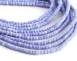 African Glass Antique White & Blue Striped Seed Bead 2.5mm