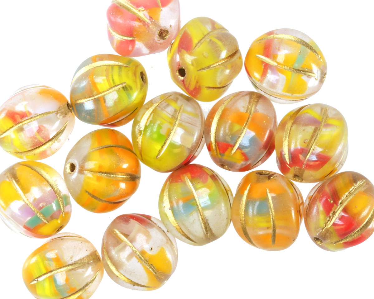 Czech Glass (German Glass) Tropical Mix w/ Gold Melon Round 10mm
