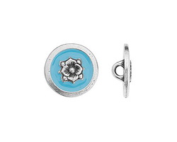 TierraCast Antique Silver (plated) Light Sky Blue Blossom Button 14mm