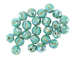 Czech Glass Turquoise AB w/ Gold Faceted Melon Round 6mm
