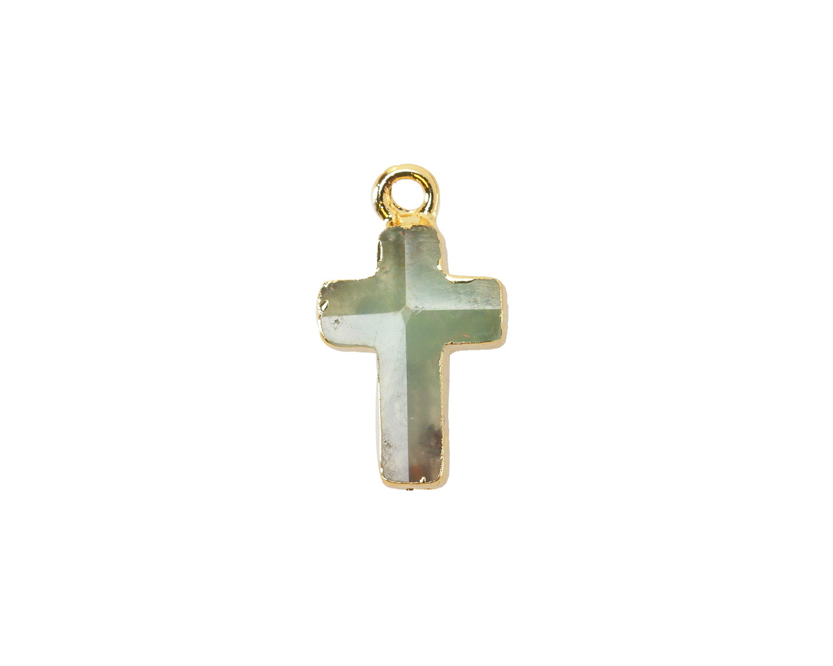 Australian Chrysoprase Faceted Cross Focal w/ Gold Finish 10x15mm