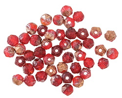 Czech Glass Textured Ruby Red w/ Copper Finish English Cut Bead 4mm