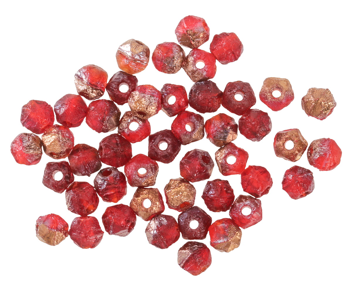 Czech Glass Textured Ruby Red w/ Copper Finish English Cut Bead 4mm