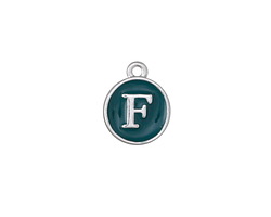 Peacock Green Enamel Silver Finish Initial Coin Charm "F" 12x14mm