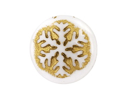 Czech Glass White w/ Gold Snowflake Coin Cabochon 21mm
