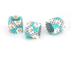 Turquoise & Silver w/ White Cherry Blossoms 9x10mm Miyuki Woven Seed Bead Tube for 12mm Interchangeable Focal