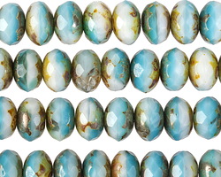 Czech Glass Sky Blue & White Picasso Fire Polished Rondelle 6x9mm