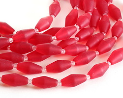 Cherry Red Beach-Style Glass Elongated Bicone Beads 17x8mm