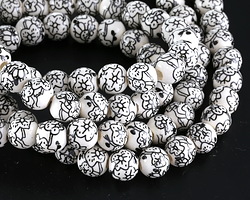 Ceramic Black & White Blossom Round 10mm