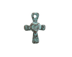 Mykonos Copper (plated) Patina Cross w/ Heart Pendant 15x21mm