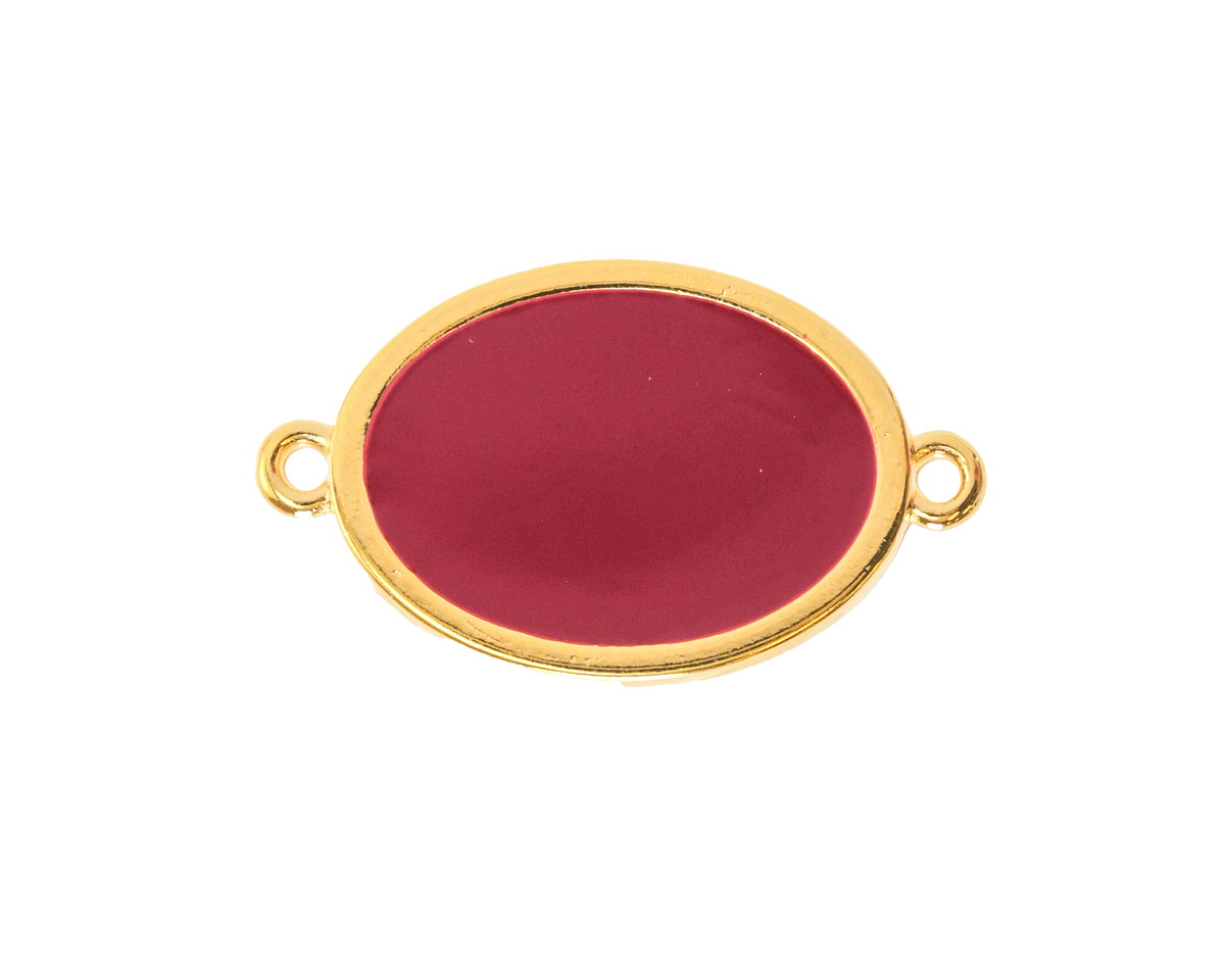 24K Gold (Plated) Cranberry Enamel Oval Focal Link 27x16mm
