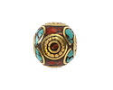 Nepalese Brass w/ Coral & Turquoise in Half Circles w/ Circle of Dots Round 17-18mm