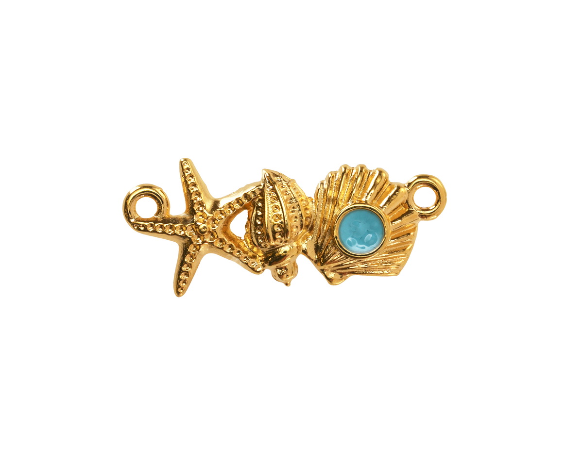 24K Gold (plated) Aqua Enamel Sea Elements Focal Link 26x11mm