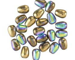 Czech Glass White AB w/ Gold Teardrop 7x5mm