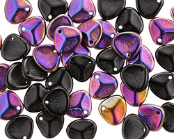 Czech Glass Jet w/ Metallic Rainbow Bronze Rose Petal 8x7mm