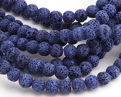 Cobalt Blue Lava Rock Unwaxed Round 8mm