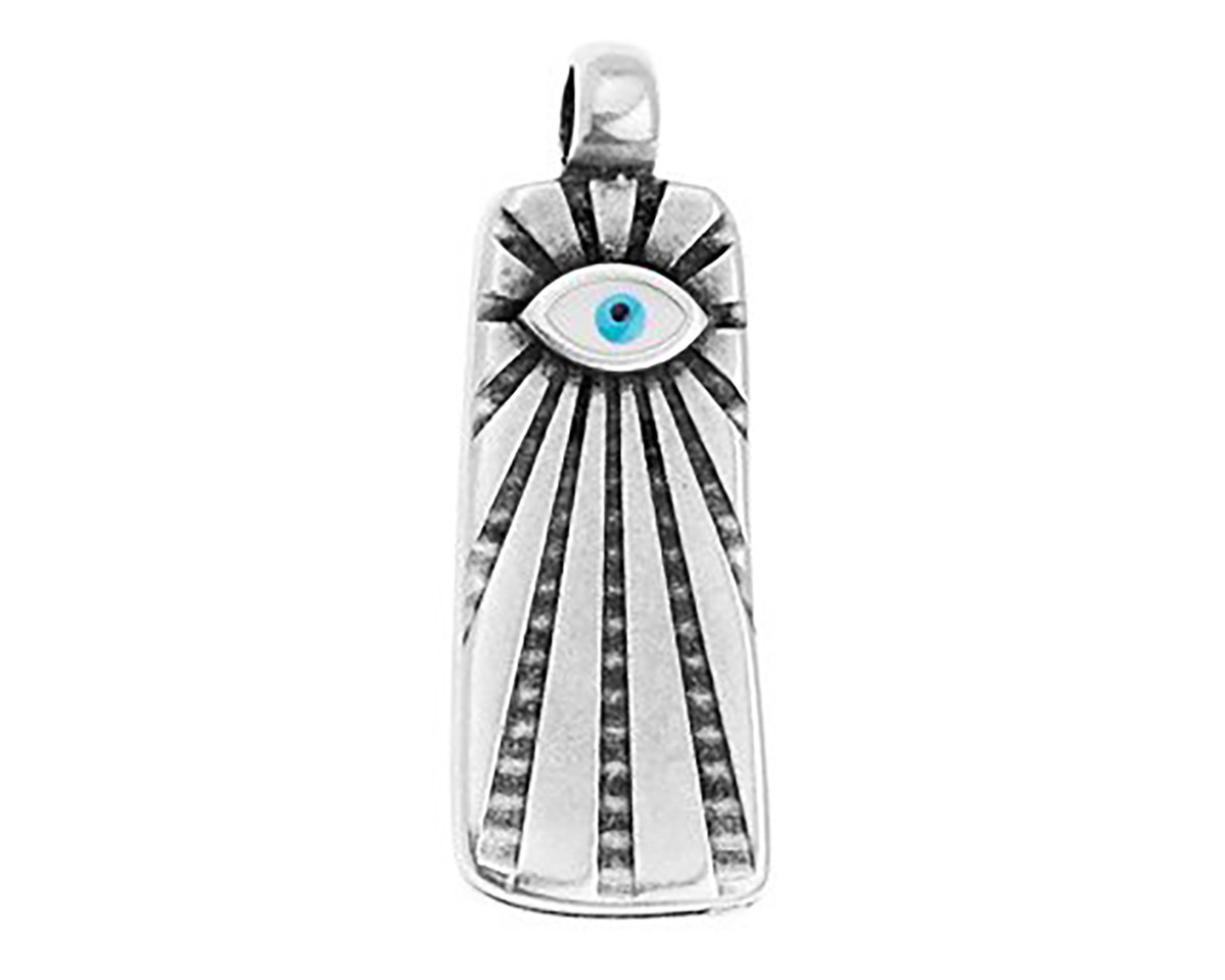 Antique Silver (plated) Radiant Enamel Evil Eye Rectangular Focal 11x31mm