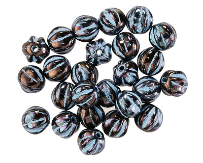 Czech Glass Dark Bronze w/ Blue Melon Round 6mm