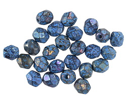 Czech Glass Etched Iris Peacock Luster Fire Polished Round 6mm