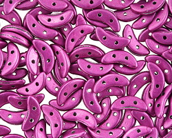 CzechMates Glass ColorTrends: Sueded Gold Fuchsia Red 2-Hole Crescent 4x10mm