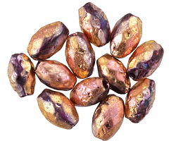 Czech Glass Jet w/ Metallic Gold & Copper Textured Fire Polished Rice 12x8mm