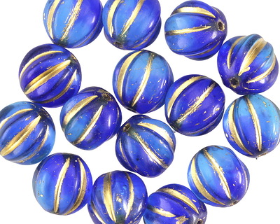 Czech Glass Blue Nile w/ Gold Melon Round 10mm