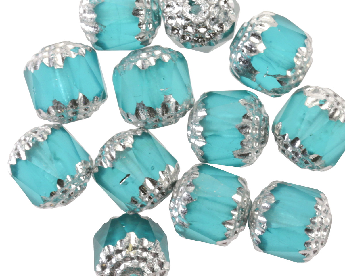 Czech Glass Teal w/ Silver Lantern 10mm