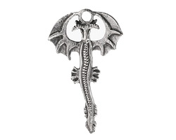 Mykonos Antique Silver (plated) Dragon Pendant 35x55mm