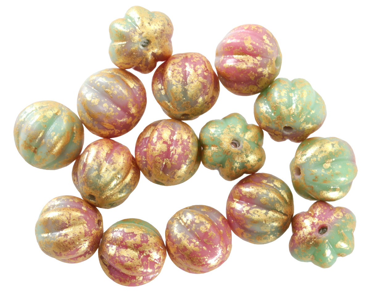 Czech Glass Flamingo Bay w/ Gold Flecks Melon Round 8mm