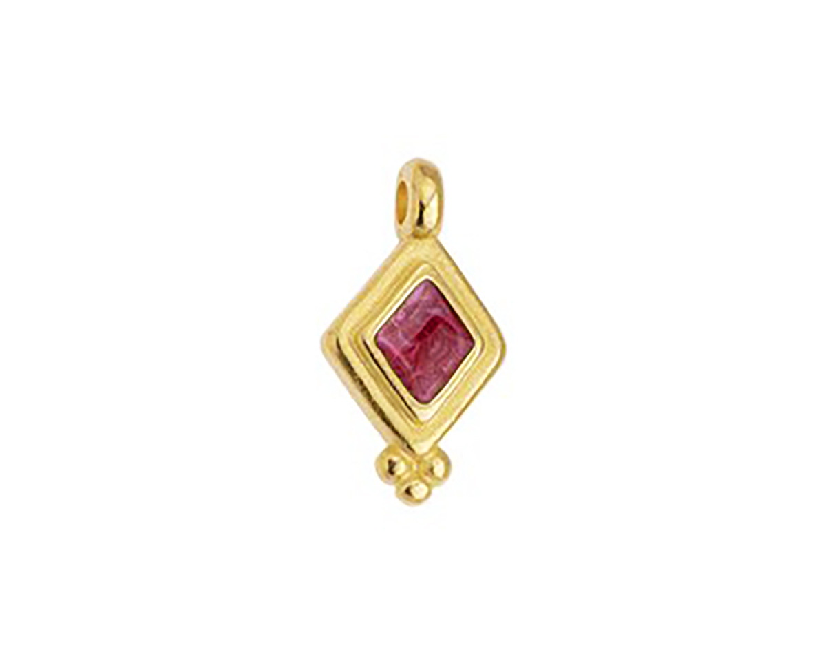24K Gold (plated) Magenta Pearl Enamel Beaded Diamond Focal 10x17mm