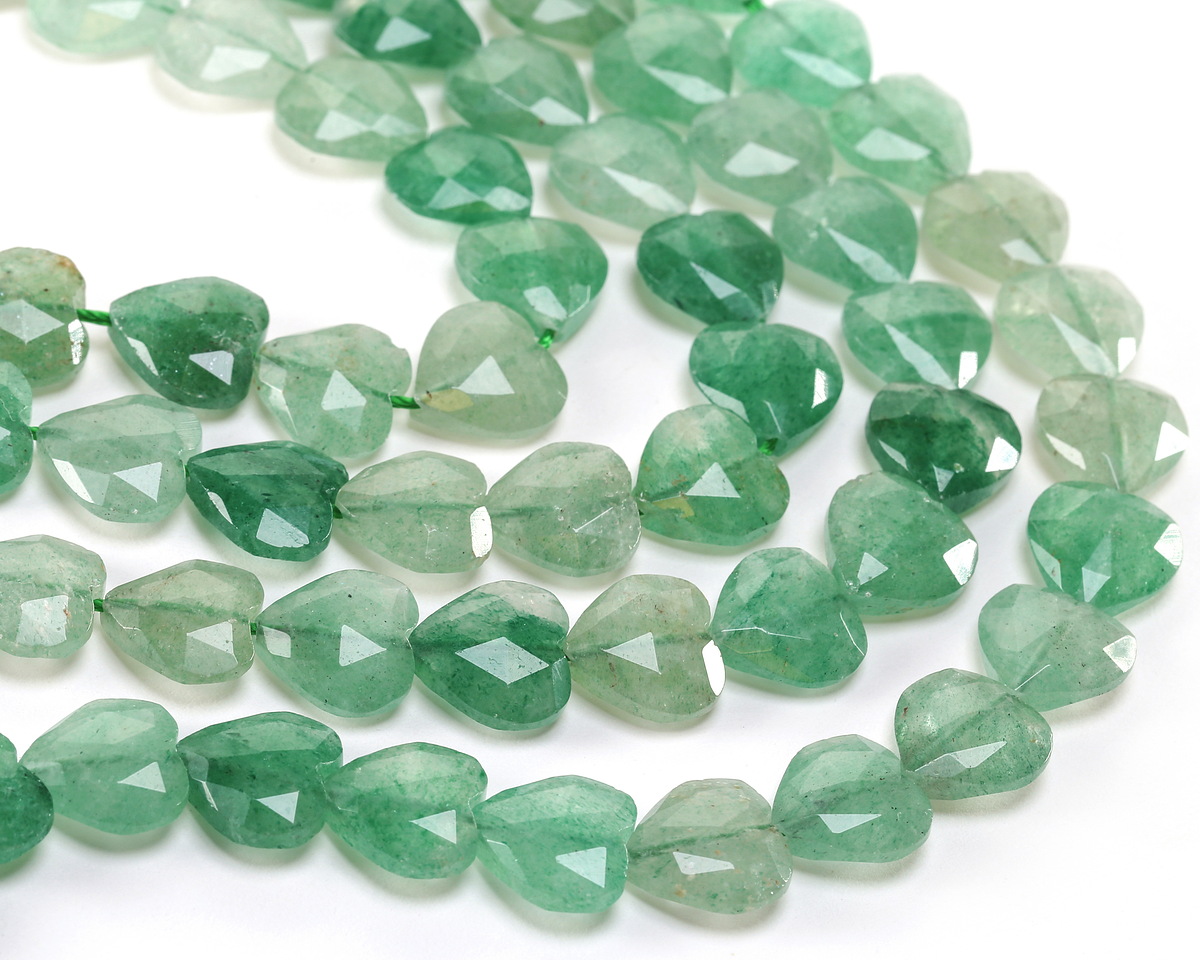 Green Strawberry Quartz Microfaceted Heart 13-14mm