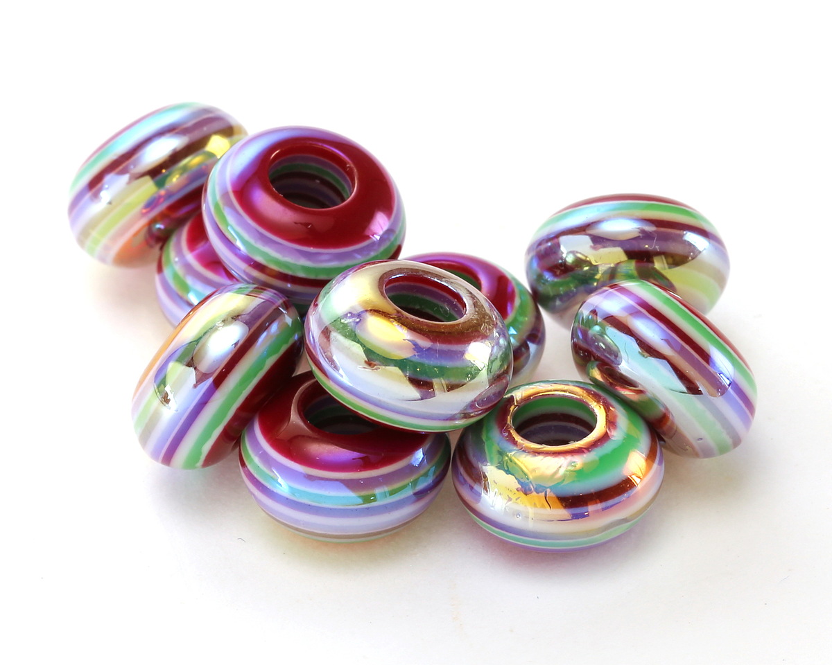 Cranberry Banded Resin Large-Hole Rondelle 8x14mm