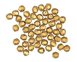 Czech Glass Matte Metallic Goldenrod Fire Polished Round 4mm