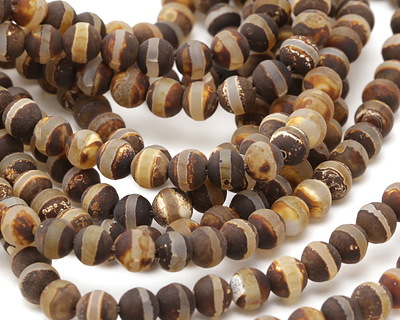 Tibetan (Dzi) Agate Matte Dark Banded Round 8mm