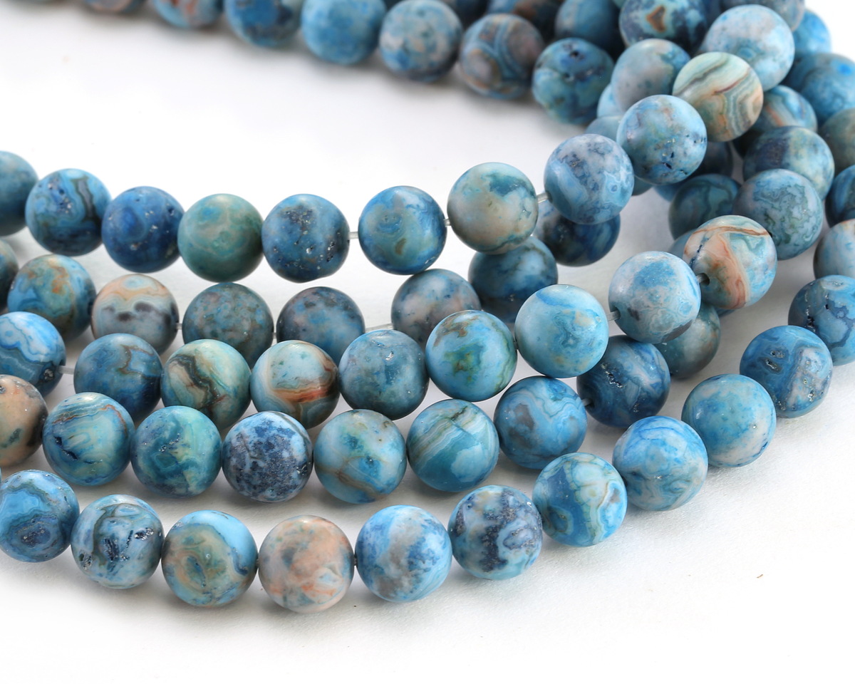 Larimar Blue Crazy Lace Agate (matte) Round 8mm